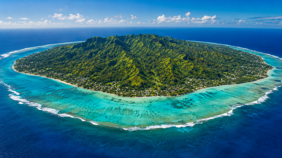 Illustrative aerial view of a tropical island
