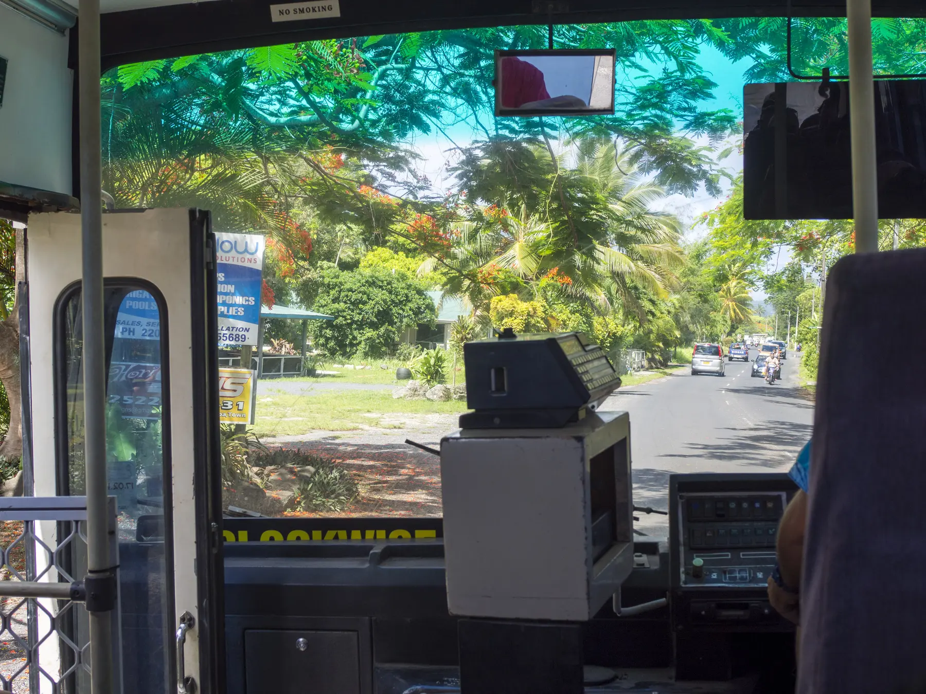 Inside a public bus in Rarotonga